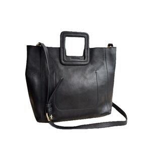 TMRW STUDIO Pebbled Leather Tote Bag Womens Med Black Square Handle Minimalist